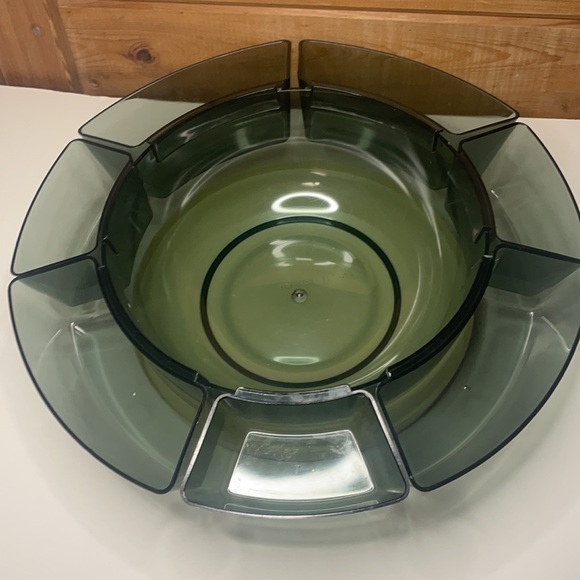 Vintage Salad Server large bowl 7 individual serving containers / Lazy Susan NOS - Picture 3 of 10